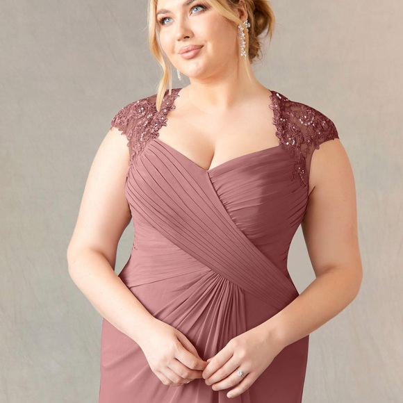 Plus Size AZAZIE Bridesmaid Dress - Chiffon & Lace in Desert Rose - Picture 4 of 7
